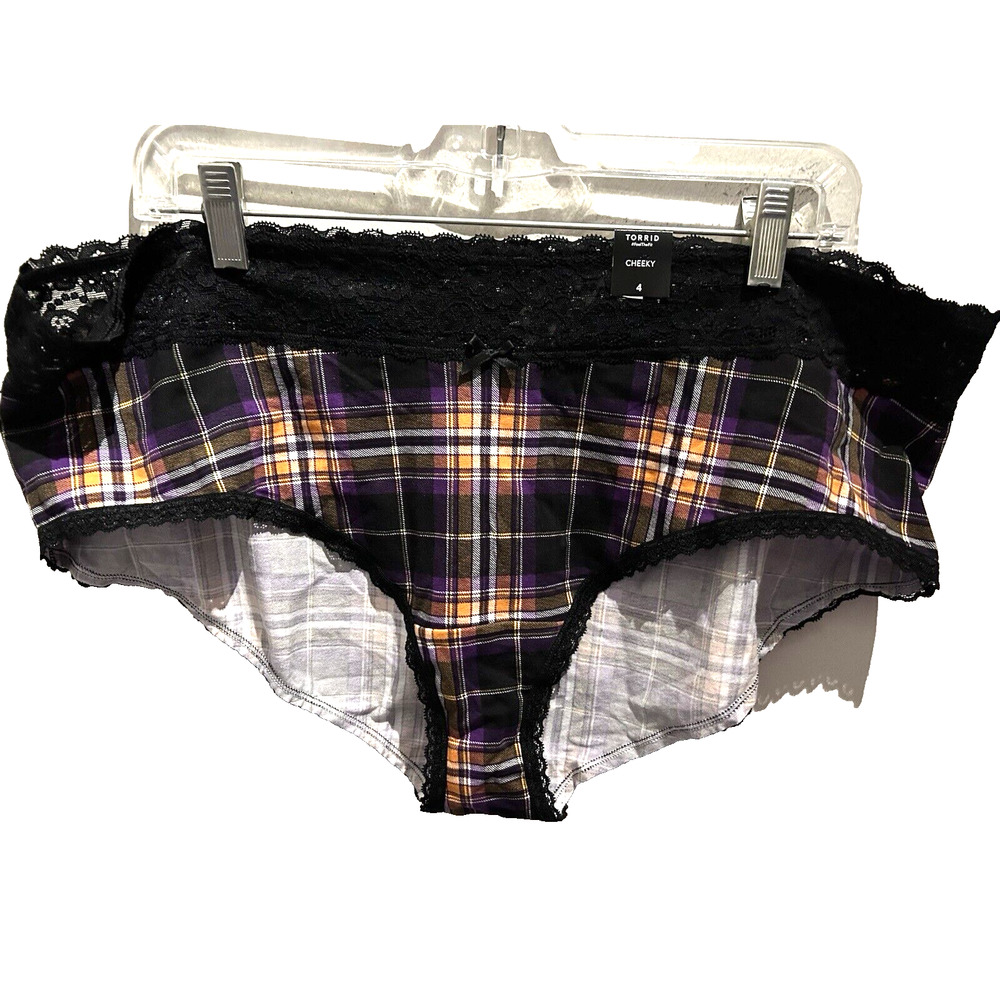 NWT Torrid Black And Purple Plaid Cheeky Stretch Cotton Panties in 4X 26 Tor 4
